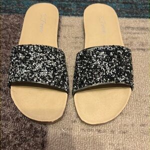 Forever  black Sparkly Slides size 7